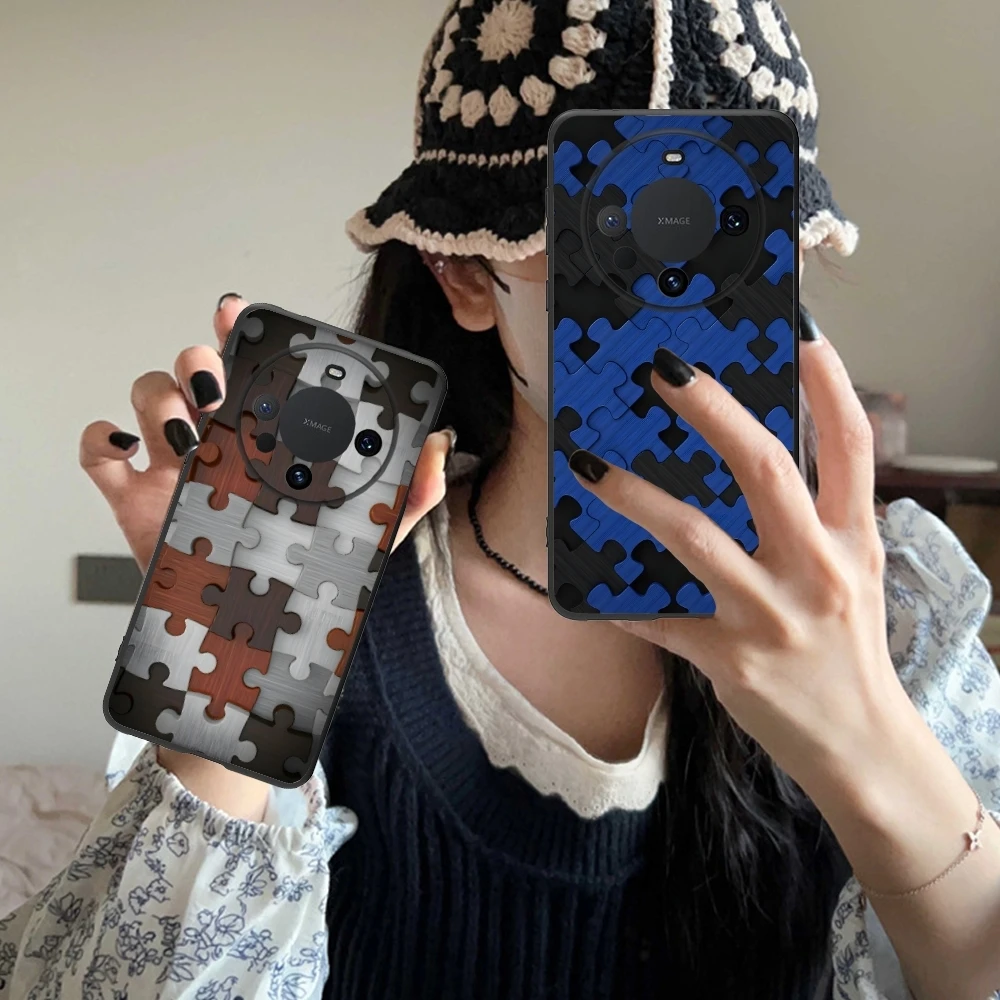 Puzzle Pretty Fashion Mobile Cell Phone Case for Huawei Mate 60 50 40 30 20 10 Pro Plus Lite E 5G Black Soft Cover Shell