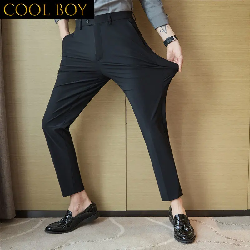J GIRLS Fashion Summern Men Suit Pants Stretch Thin Quality Trousers Solid Slim Fit Business Casual Pants for Man British Style