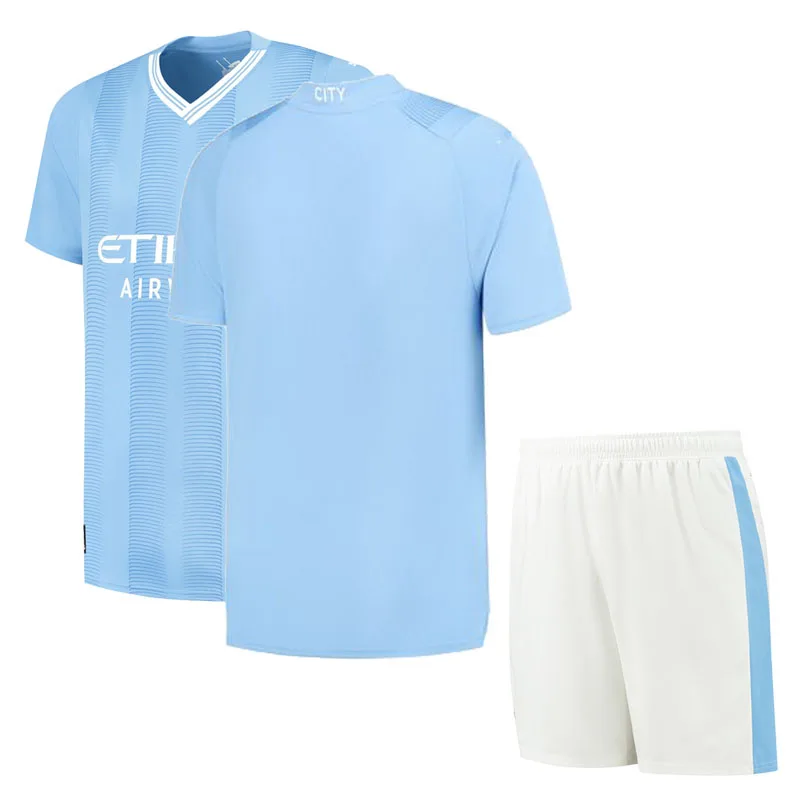 

2023 Blue mancheester ClTY Man and Children's Uniform Summer Clothing Adult and Kid kit Customized shirt set