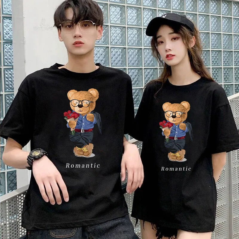 

Women Graphics T-shirt Teddy Bear Short-sleeved Tops Tees O-Neck Casual Oversized 100% Cotton camisetas mujer Unisex Clothes New