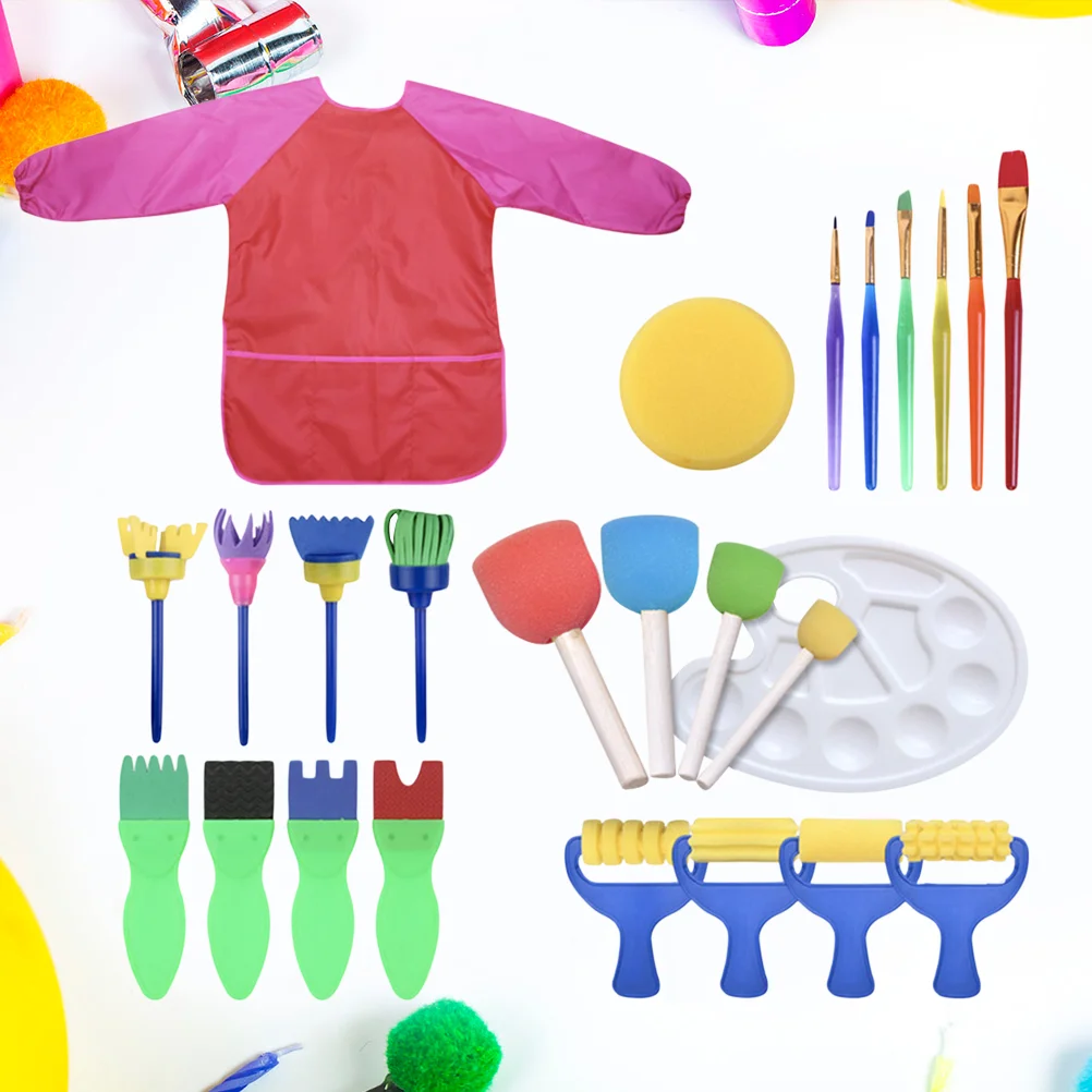 

Painting Sponge Kids Brushes Brush Diy Drawing Tools Kit Set Toddler Craft Child Sponges Supplies Foam Apron Smocks Waterproof