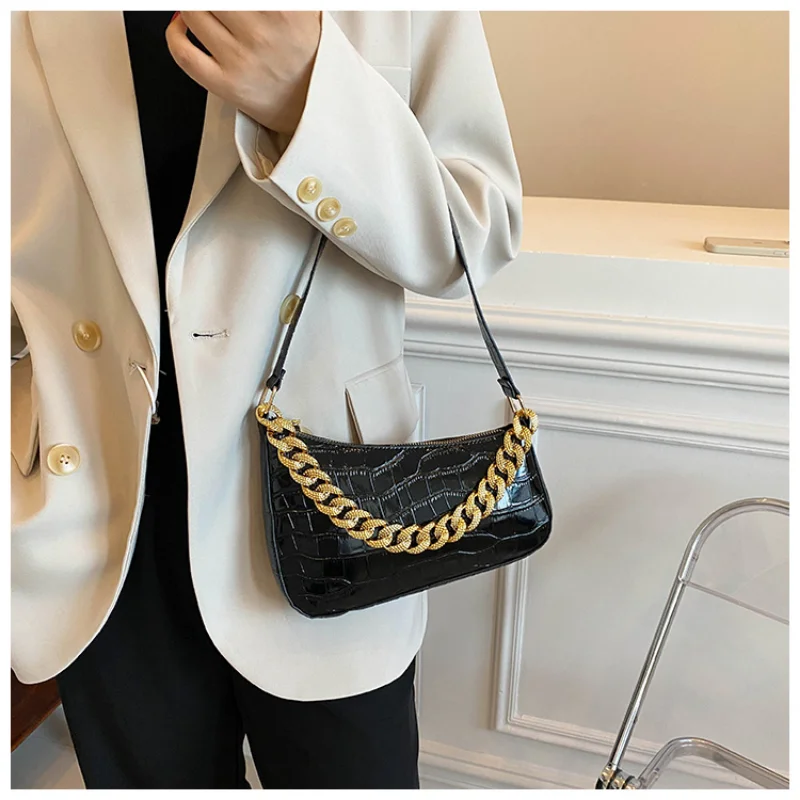 Fashion Shopping Bag Retro Armpit Casual Women Totes Shoulder Bags Female Leather Solid Color Thick Chain Handbag For Women 2023