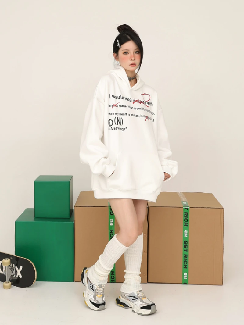 Свитер Mu Xi с капюшоном и надписью American Street Свободный Повседневный пуловер для пар