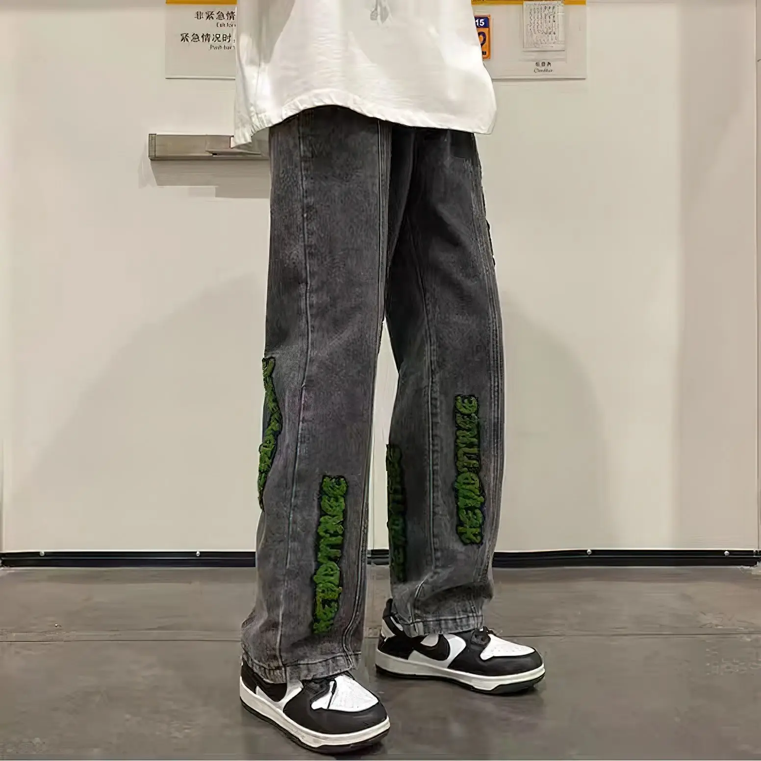 

Джинсы женские и мужские мешковатые брюки унисекс средняя талия корейский хип-хоп уличная одежда Y2k модные прямые брюки не стрейч