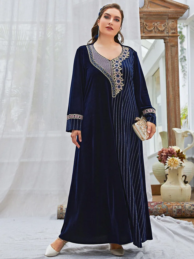 

Abaya For Women O-neck Long Sleeve Muslim Dress Female Arab Dubai Elegant Women Robe Long Dress Turkish Kaftan Women Clothing