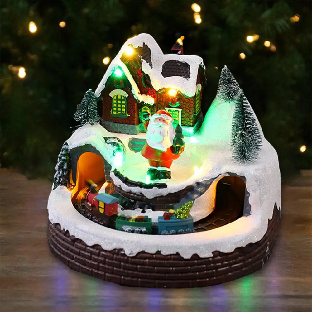 

Музыкальное украшение для дома на рождественскую елку, цветные огни, музыкальный вращающийся поезд, орнамент из смолы, Праздничный Рождественский подарок на Рождество