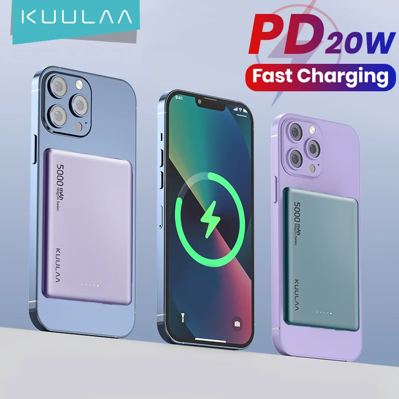 KUULAA Macsafe Power Bank 5000mAh 20W Wireless Phone Charger External Battery Fast Charging For iPhone 14 13 12 Series PowerBank