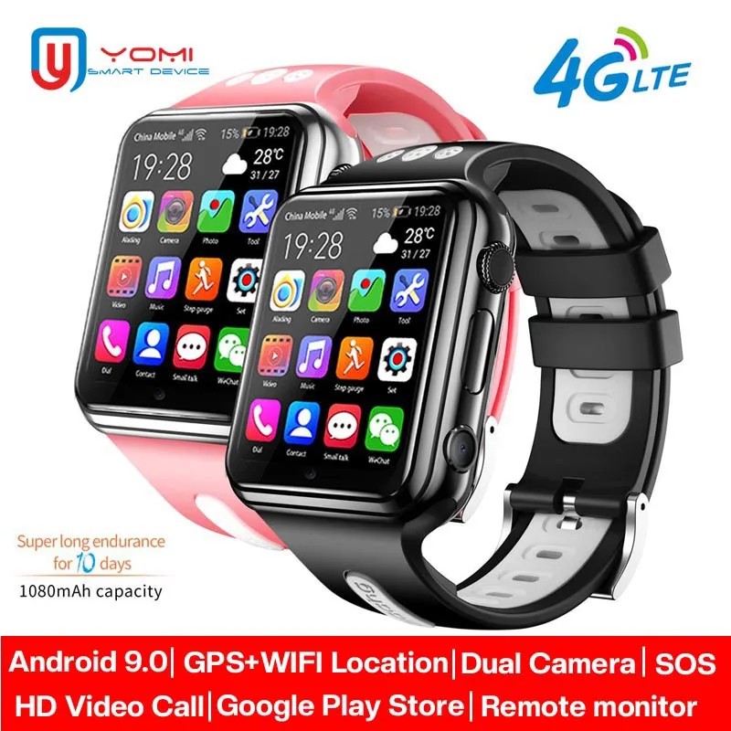 relojes inteligentes Reloj rastreador GPS para niños 1G + 8G 4G Android 9,0, videollamada HD, cámara remota, Google Play, Bluetooth, reloj inteligente para estudiantes