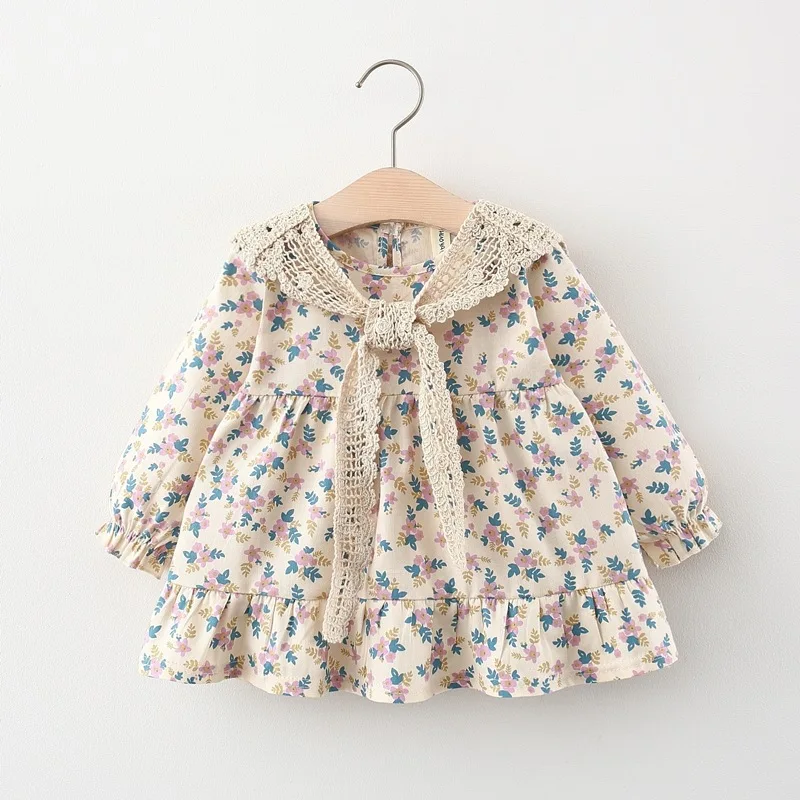 Spring and Autumn New Girls' clothes  baby girls' dress 1-2-3 years old floral long-sleeved dress