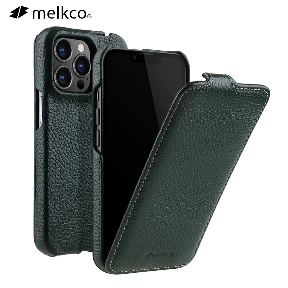 

Melkco Genuine Leather Flip Case For iPhone 13 Pro Max 12 mini 11 Business Vertical Open Real Cow Phone Bag Cover