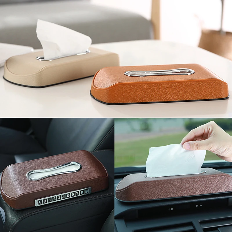 

Car Tissue Box PU Leather Napkin Holder Universal Non-slip Auto Interior Storage Decoration stuff Accessories Paper Case