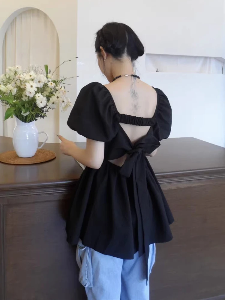 Новинка 2024 рубашки и блузки с вырезами на спине женская одежда бантом завязках