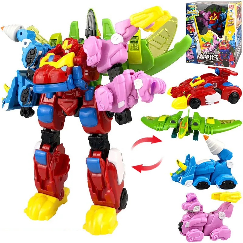 

4 IN 1 ABS Deformation Gogo Dino Robot Toy Action Figures Transformation Car Airplane Gogo King Dinosaur Toys for Kids Gift