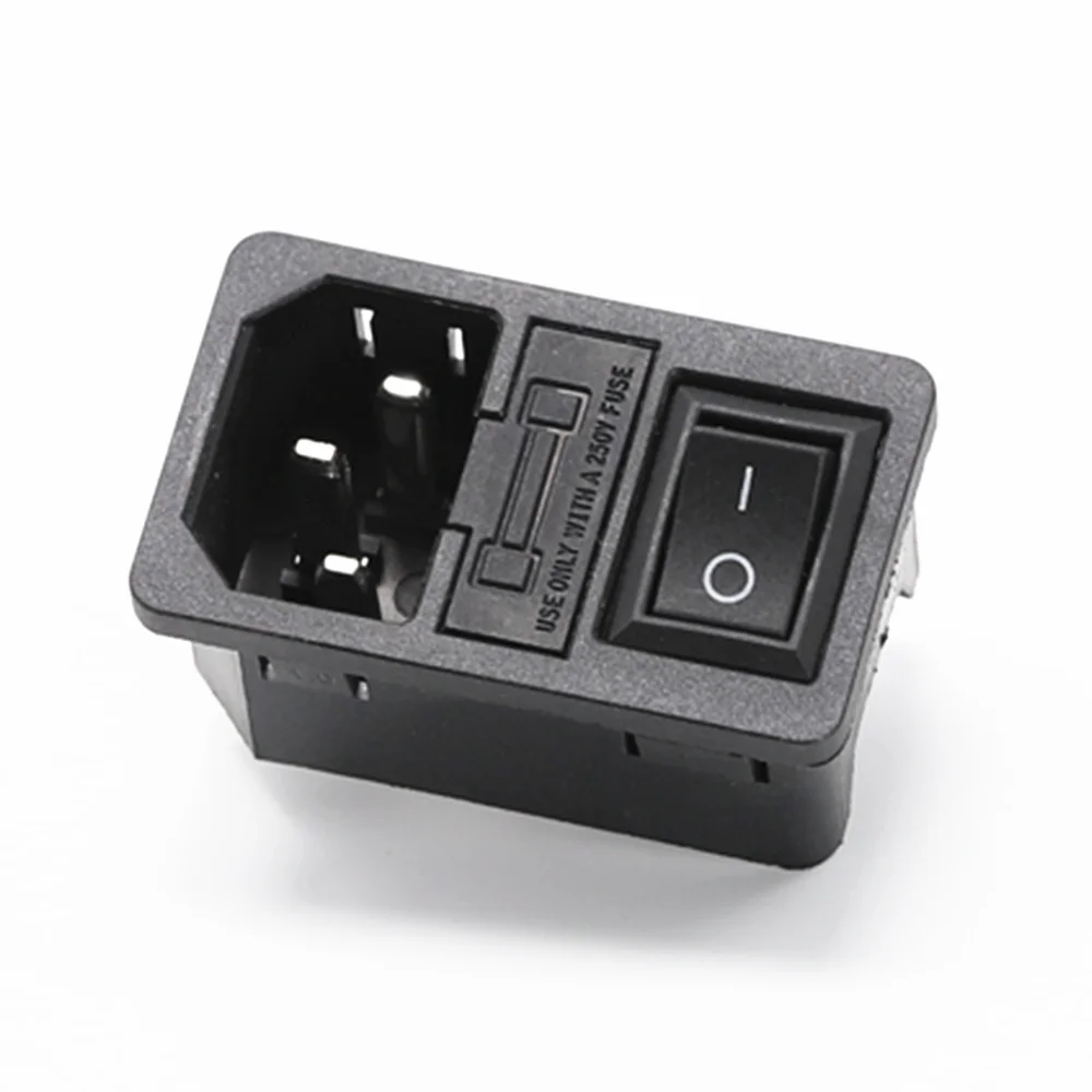 

1 шт., 10 А, 250 В переменного тока, 3-контактный разъем Iec320 C14, розетка питания с лампой, кулисный переключатель, 10 А, держатель предохранителя, разъем «папа»