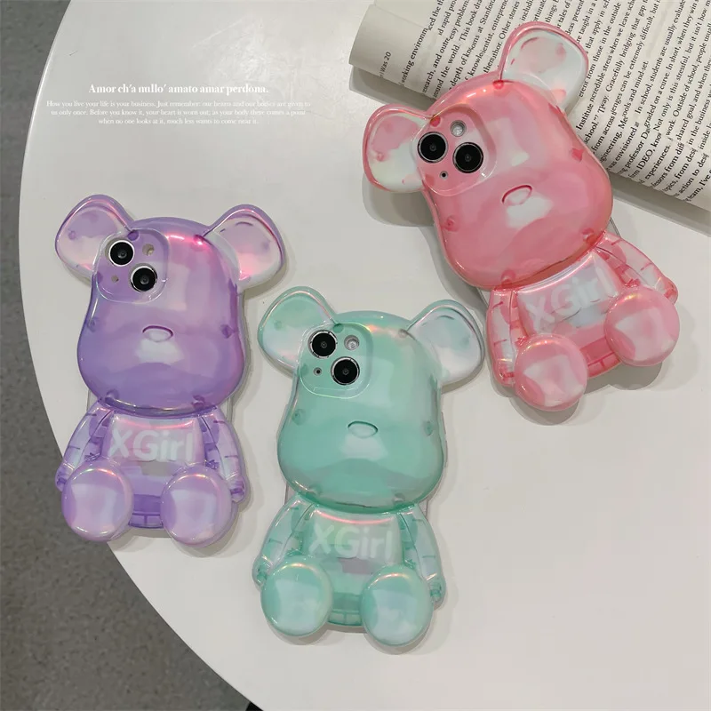 

Candy Color Jade Texture Fashion Bear Case Cover for IPhone 11 12 13 14 Pro Max Shockproof Phone Cases IPhone 14 Pro Max Case