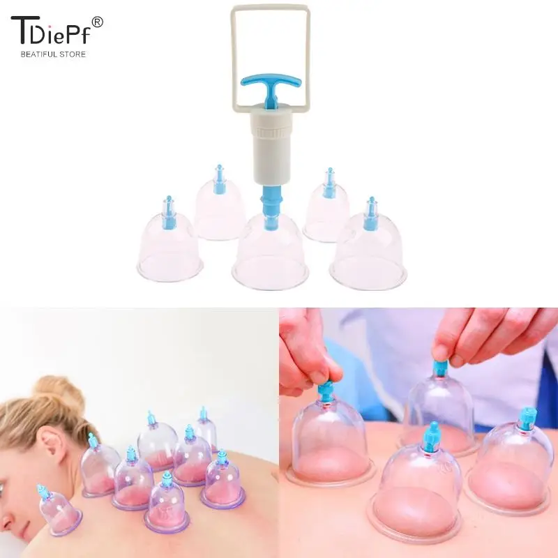 

1/6pc/set Vacuum Cupping With Pumping Gun Suction Cups Back Massage Body Cup Detox Anti Cellulite Therapy Cans Healthy Care Jars