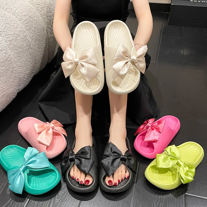 

Новинка, обувь Ins, женские тапочки с бантом, летние ультратонкие Нескользящие тапочки из ЭВА на толстой подошве, домашние сандалии, женские сексуальные Тапочки