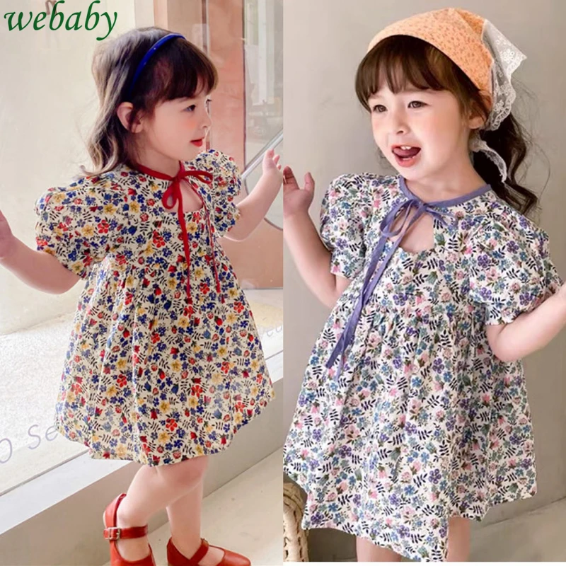

Toddler Baby Girls Dresses Summer Kids Clothing Floral Cotton Vintage Loose Children Dress Princess A-Line Dresses for Girls New