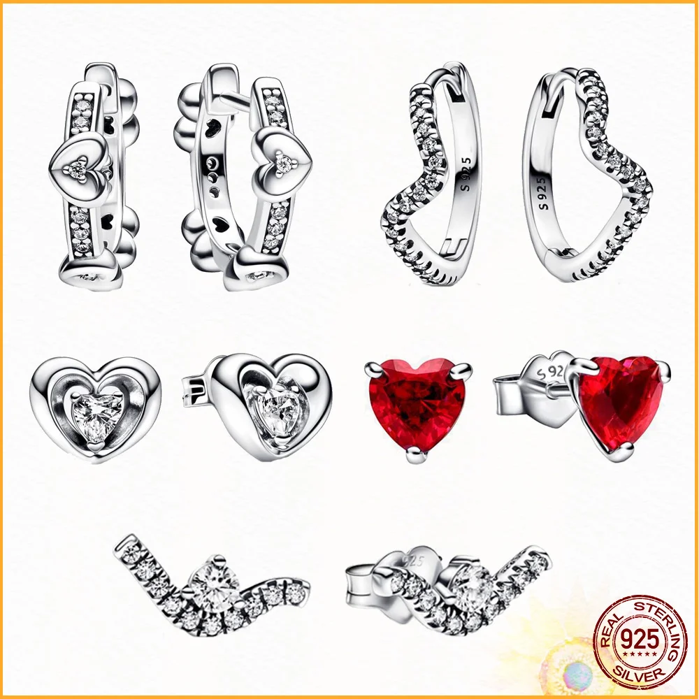 

2023 New Radiant Sparkling Hearts Hoop Earrings 925 Sterling Silver Women's Necklace Fashion Boutique Gift Anniversary