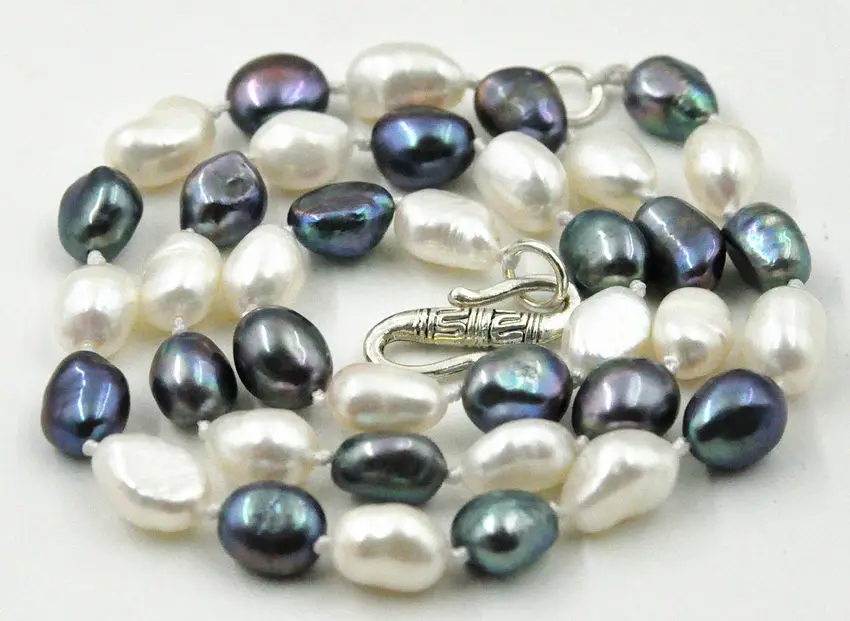 

Новое ожерелье из пресноводного культивированного жемчуга 8-9 мм черного и белого цветов 18 дюймов