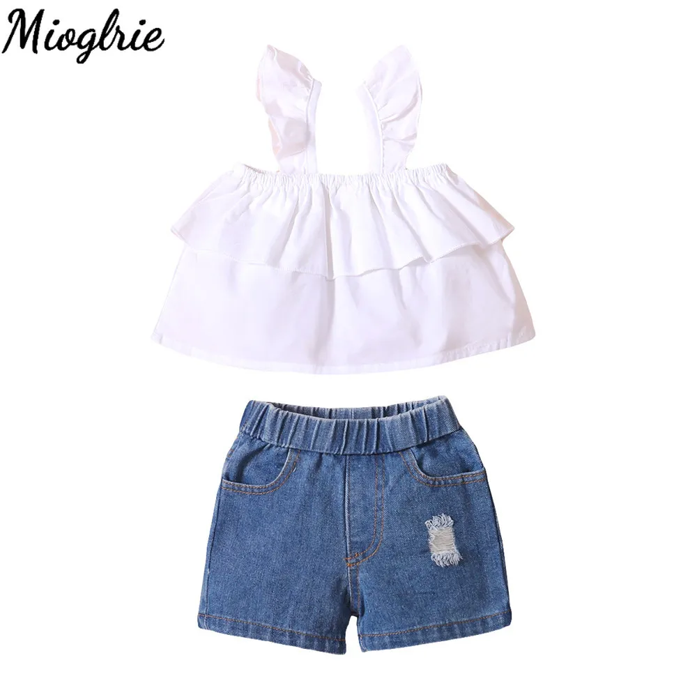 

Off Shoulder Kids Clothes Girl 4T Fashion Gils Clothing 2Piece Tops+Jeans Baby Girl Summer Clothes Set Children's Suits