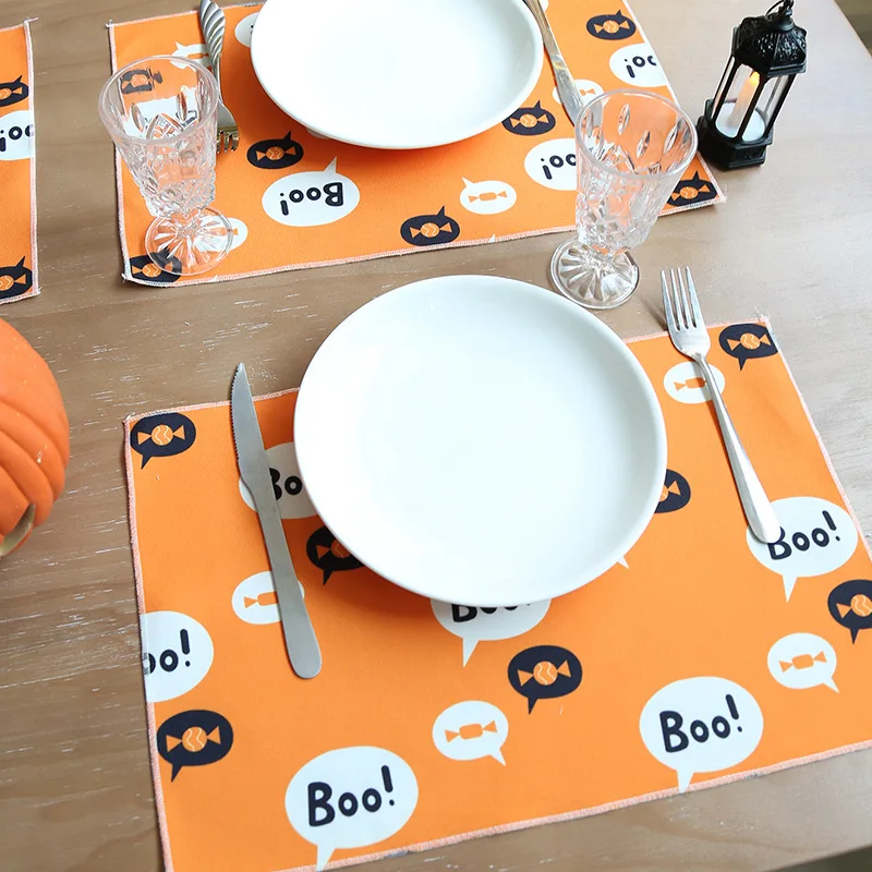 

Набор из 4 предметов для Счастливого Хэллоуина, осенняя подстилка-салфетка с тыквой, коврики для обеденного стола, призрачный черный кухонн...