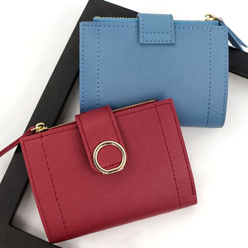 

Women Ladies Short Small Money Purse Wallet PU Leather Folding Coin Card Holder Simple Design Zipper Handbag Wallet