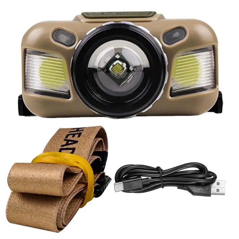 

Головной фонарик для взрослых, перезаряжаемый фонарик с датчиком движения, мощный фонарик с 3 режимами и эластичной лентой