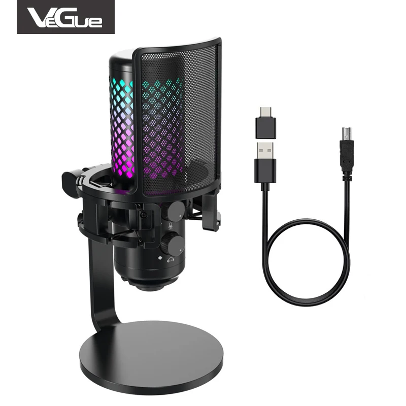 

Профессиональный Компьютер Vegue RGB, портативный конденсаторный микрофон с подсветкой, USB запись, для ПК и ноутбука