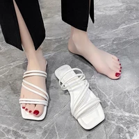 slippers for women square head thin cross tied summer female shoes flat with outside beach casual sandalias mujer verano 2022