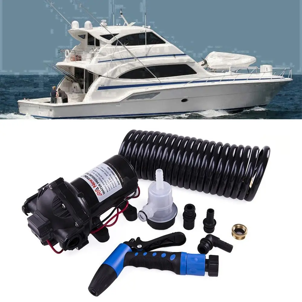 

5 GPM 70 PSI On-Board Deck Washdown Pump Kit with Coiled Hose High Pressure For RV Marine Boat Yacht Car 12/24V