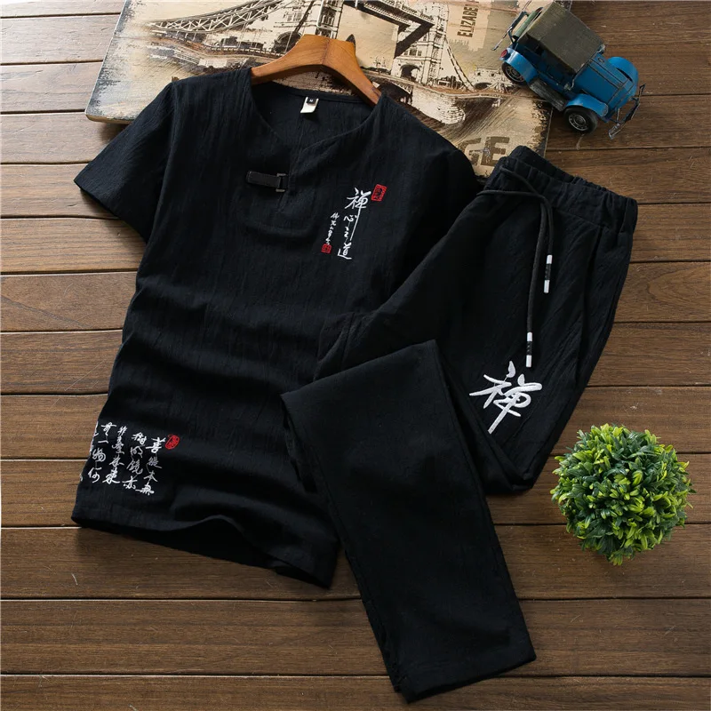 Костюм Тан в китайском ретро-стиле для мужчин рубашка дзен-чай штаны топ кунг-фу