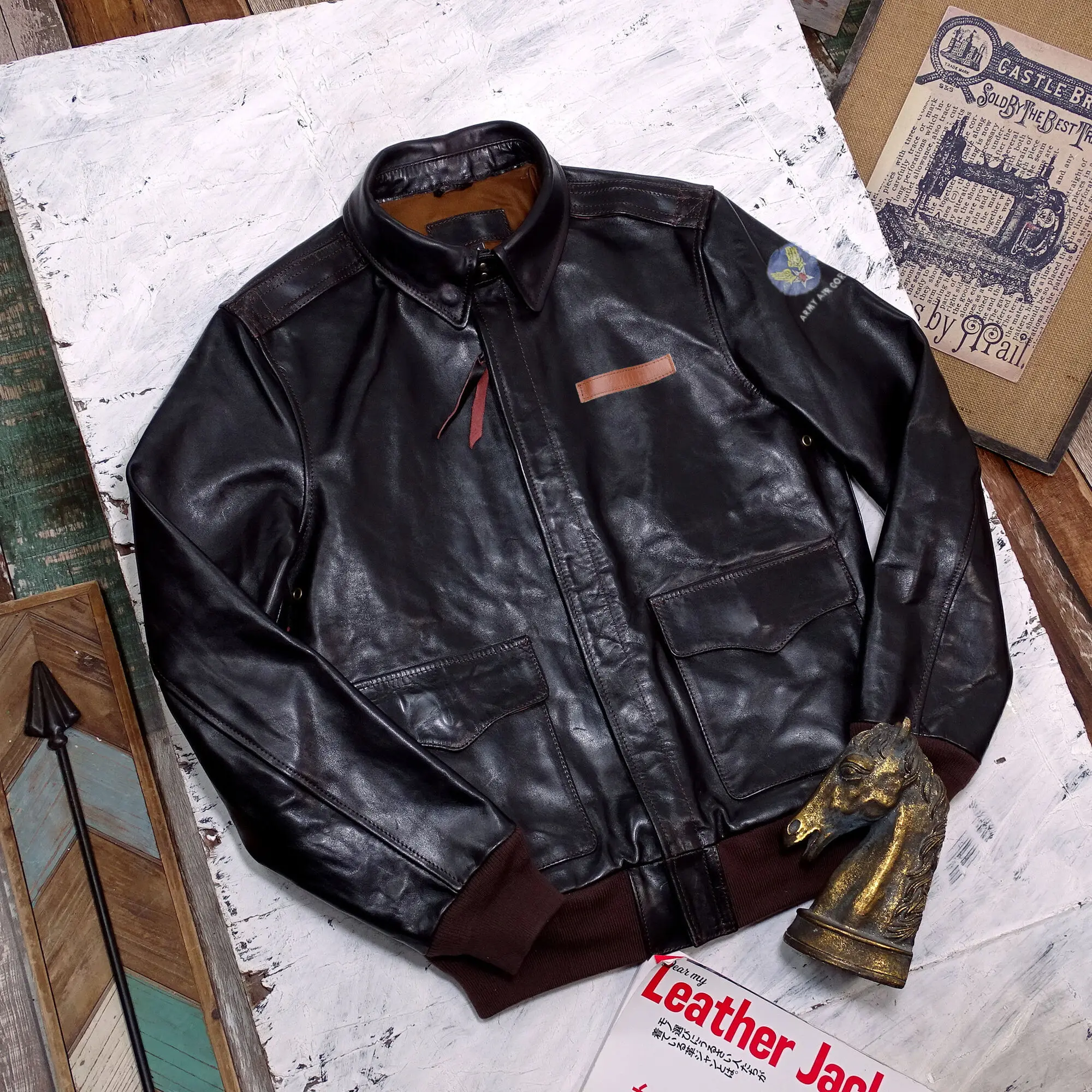 Кожаная куртка A2 Flight облегающая короткая Военная мотоциклетная повязка на руку