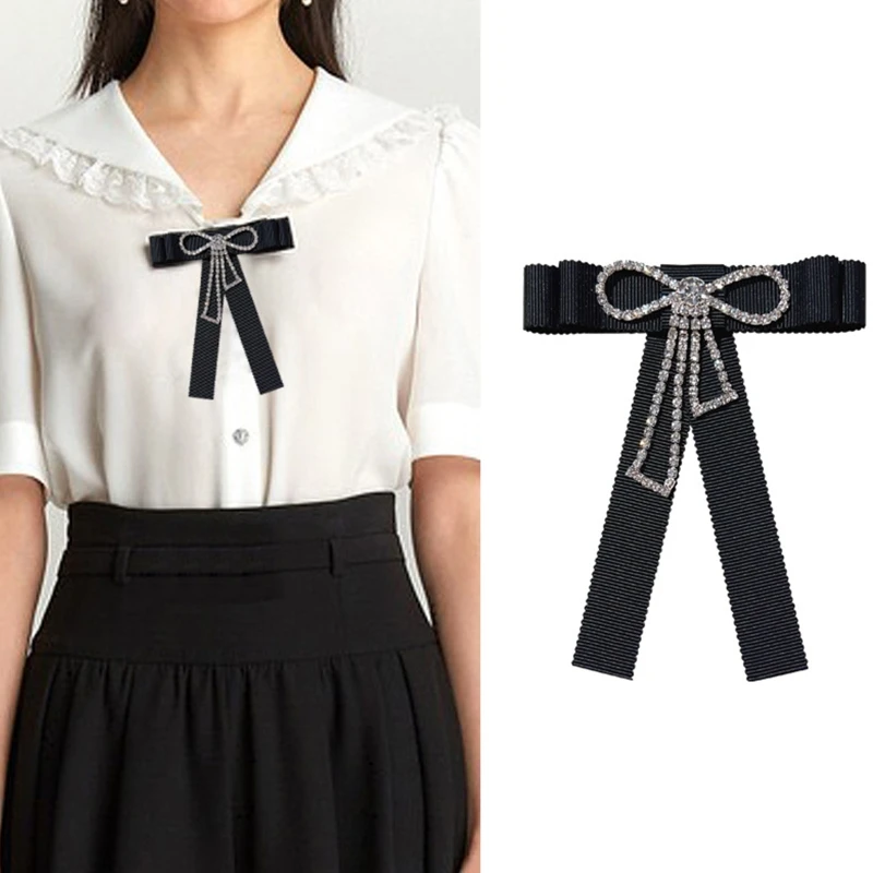 

Blouse Collar Pin Jk Tie Bows Tie School Uniform Shirt Bow Tie Jk Bows Tie Women Ribbon Bows Rhinestone Brooch