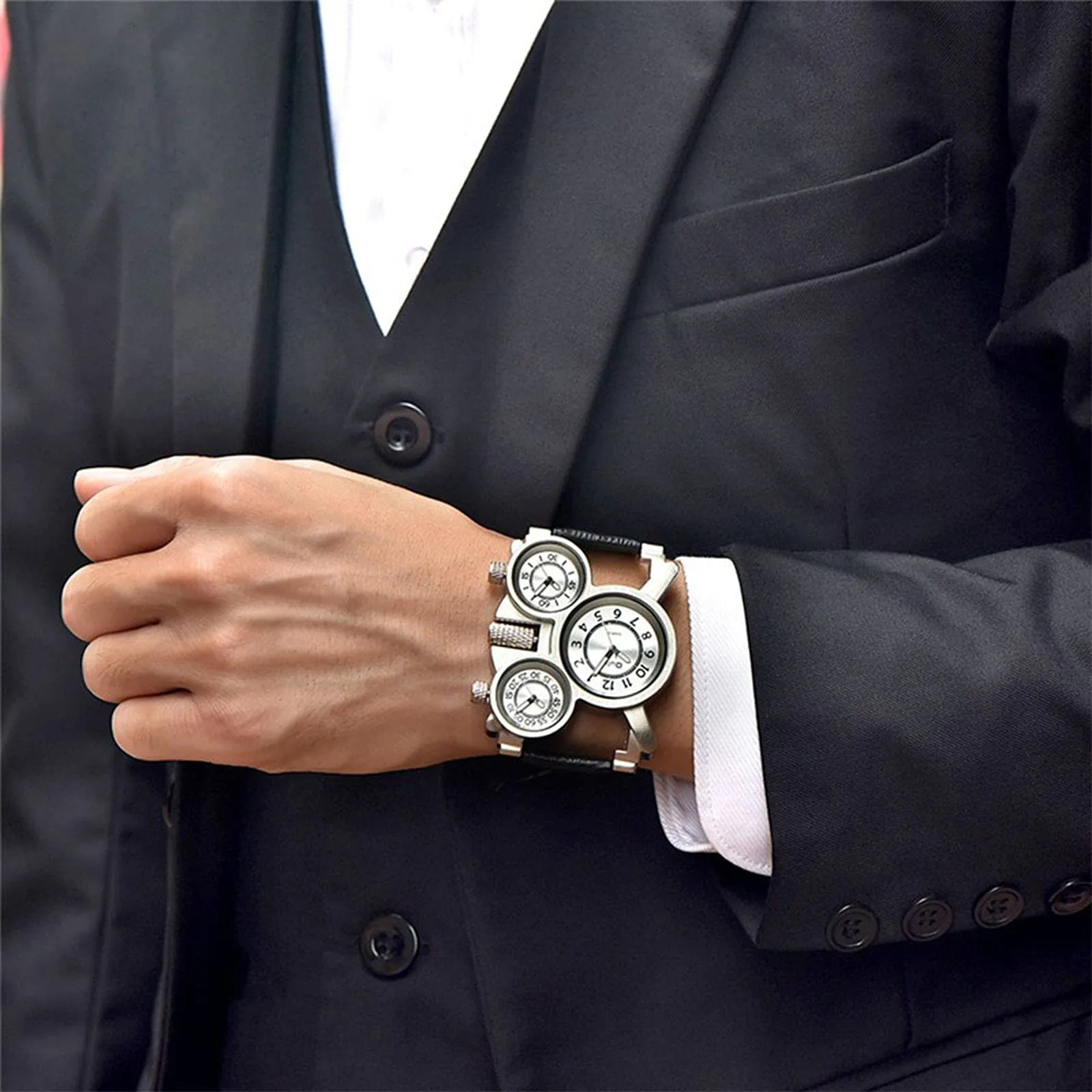 

Vintage Men's Watch Steampunk Quartz Wristwatches 3 Dials Leather Strap Watch For Men Creative Design Clock Watch Montre Homme