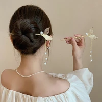 new fishtail tassel hairpin women retro fashion hair stick pearl and crystal barrette simple accessories for girl ornament