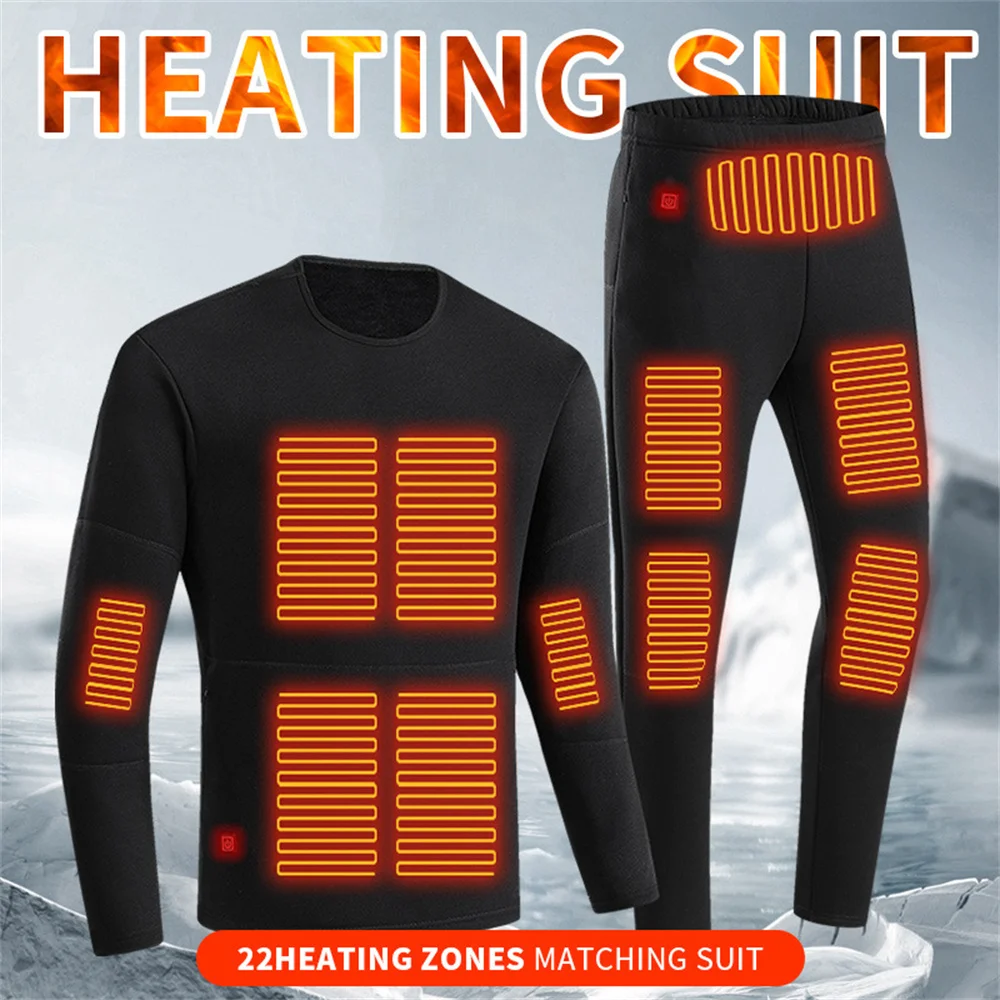 Winter Thermal Heated Jacket Men Vest Heated Underwear Men's Ski Suit USB Electric Heating Clothing Fleece Thermal Long Johns