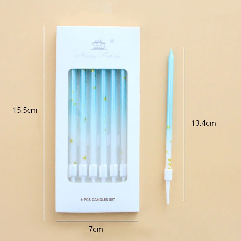 6 шт. длинные разноцветные свечи для дня рождения