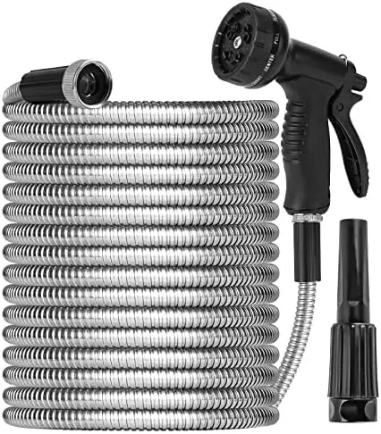 

POPTOP 100ft Metal Garden Hose Water Hose Water Pipe with 10 Sprayer & Metal Fittings Flexible Lightweight Hose Puncture Proof