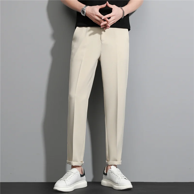 

Мужские брюки 2022 Корейская версия трендовые весенне-летние новые девять точечные маленькие брюки мужские тонкие драпированные повседневн...