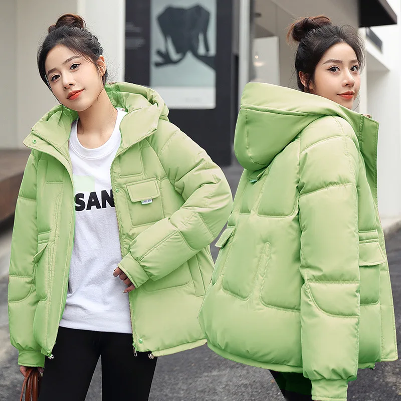 Bright Face Hooded Jacket Woman Winter 2023 Oversize Thin Down Parka Spring Fluffy New In Outerwear Shirts and Blouses Coat