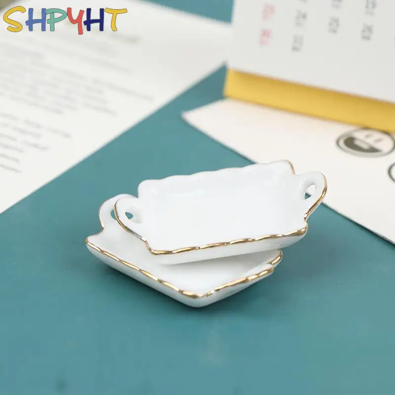 

1Pc 1/12 Dollhouse Miniature Accessories Mini Ceramic Food Tray Simulation Plate Model Toys for Doll House Decoration 39*25mm