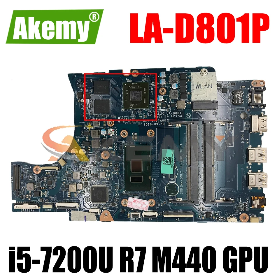 

BAL20 LA-D801P Mainboard For DELL Inspiron 5567 5767 Laptop Motherboard CN-0KFWK9 0KFWK9 With i5-7200U R7 M440 GPU 100% Tested