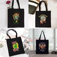 shopping bag women canvas shopper shoulder bag eco handbag 2022 fashion organizer tote bag commute grocery bag hand print