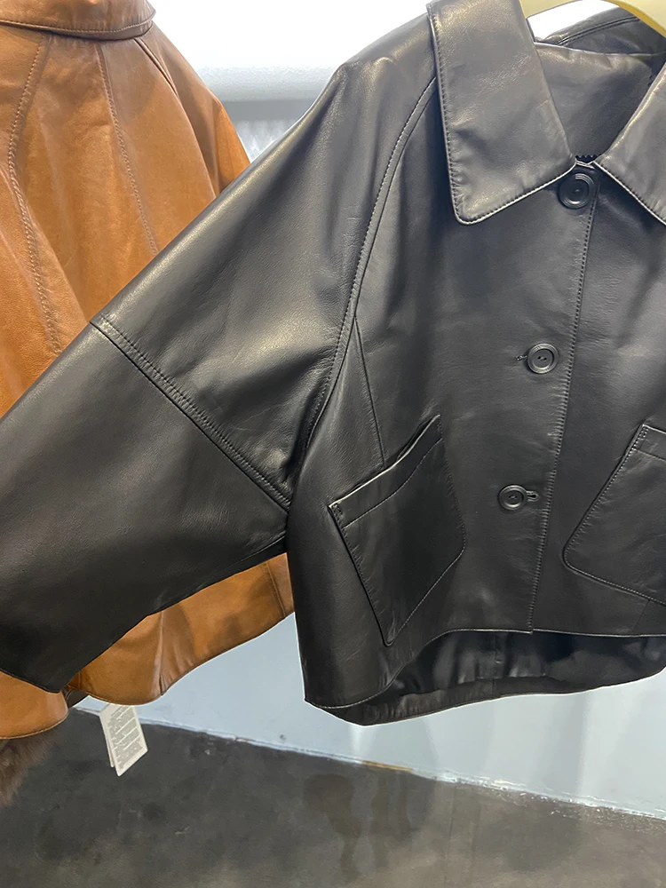 Женская куртка из натуральной овечьей кожи демисезонная Свободная большого