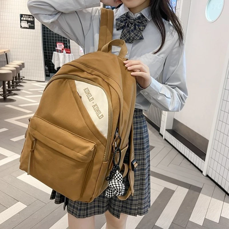 Vintage Canvas Backpack Female Korean Women Junior High School Color Patchwork Bag Students Leisure Couple Large Bookbag