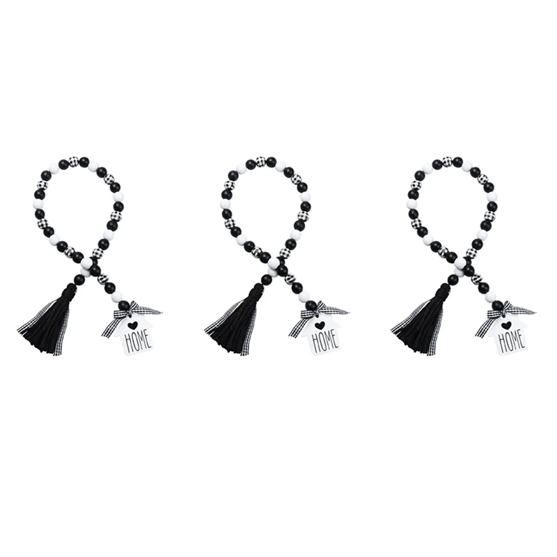 

Деревянная гирлянда из бусин 3 хх, черно-белые клетчатые деревенские деревянные бусины с кисточками для фермерских рядов