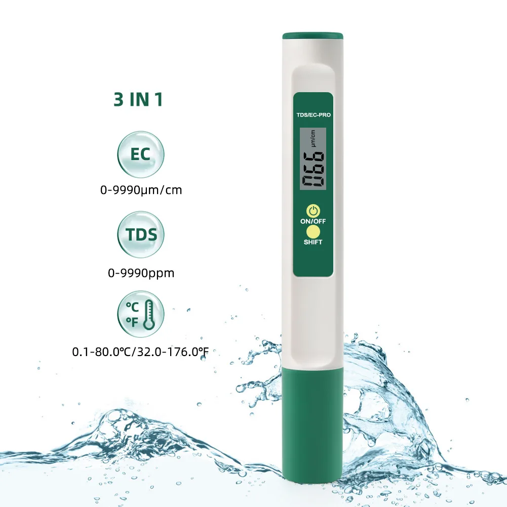 

3 In 1 TD S EC PH Meter Digital Water Quality Purity Tester Portable Temperature Test Pen Detector For Drinking Water Aquarium