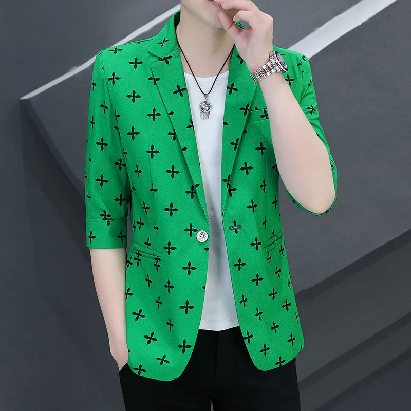 

HOO 2022 Summer Men's New Handsome Print Half Sleeve Print blazers
