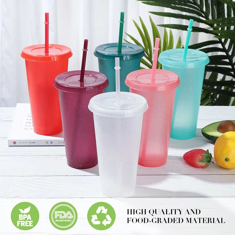 

Women's Special Glitter Cup with Lid Reusable Straw Cup Personalized Plastic Cup Drink Cup Juice Cup Outdoor Drinkware Supplies